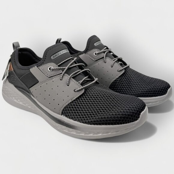 Skechers Men’s Relaxed Fit Slade Raymar Black Gray Sneaker Size 10 Vegan Shoes - Picture 1 of 14